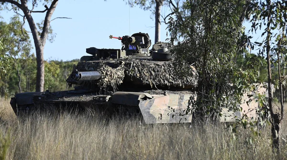 An Australian M1 Abrams tank is seen during an assault on an urban complex in Townsville, Australia, on June 30, 2023. (Ian Hitchcock/Getty Images)