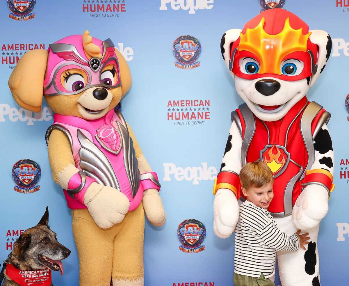 Bogi and Paw Patrol Fur-Responders attend "Paw Patrol: The Mighty Movie" special screening in New York on Sept. 19, 2023. (Arturo Holmes/Getty Images)
