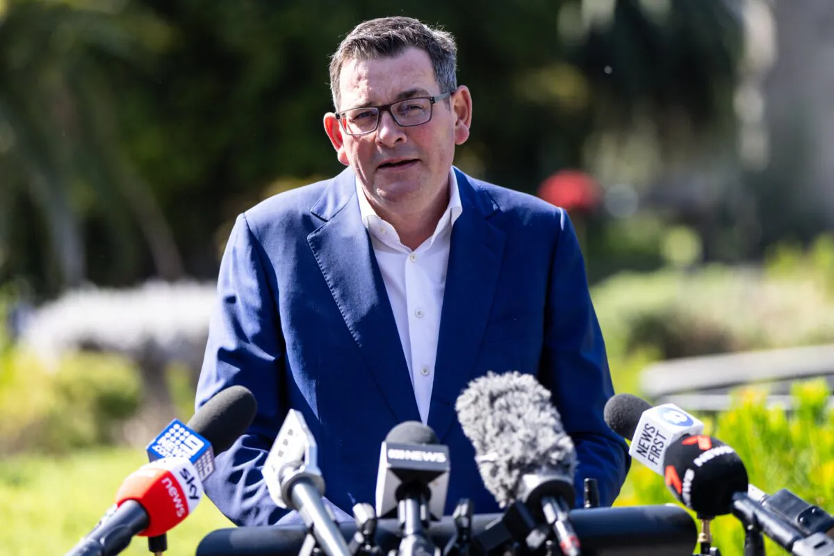 Victorian Premier Daniel Andrews speaks to the media during a press conference at Parliament House, in Melbourne, on Tuesday, Sept. 26, 2023. (AAP Image/Diego Fedele)