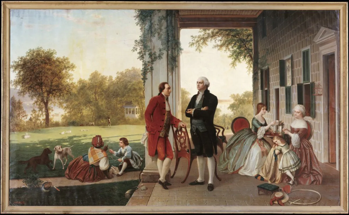 “Washington and
Lafayette at Mount
Vernon, 1784 (The
Home of Washington
after the War)” by
Thomas Pritchard
Rossiter and Louis
Remy Mignot, 1859.
Oil on canvas.
The Metropolitan
Museum of Art, New
York City. (Public Domain)