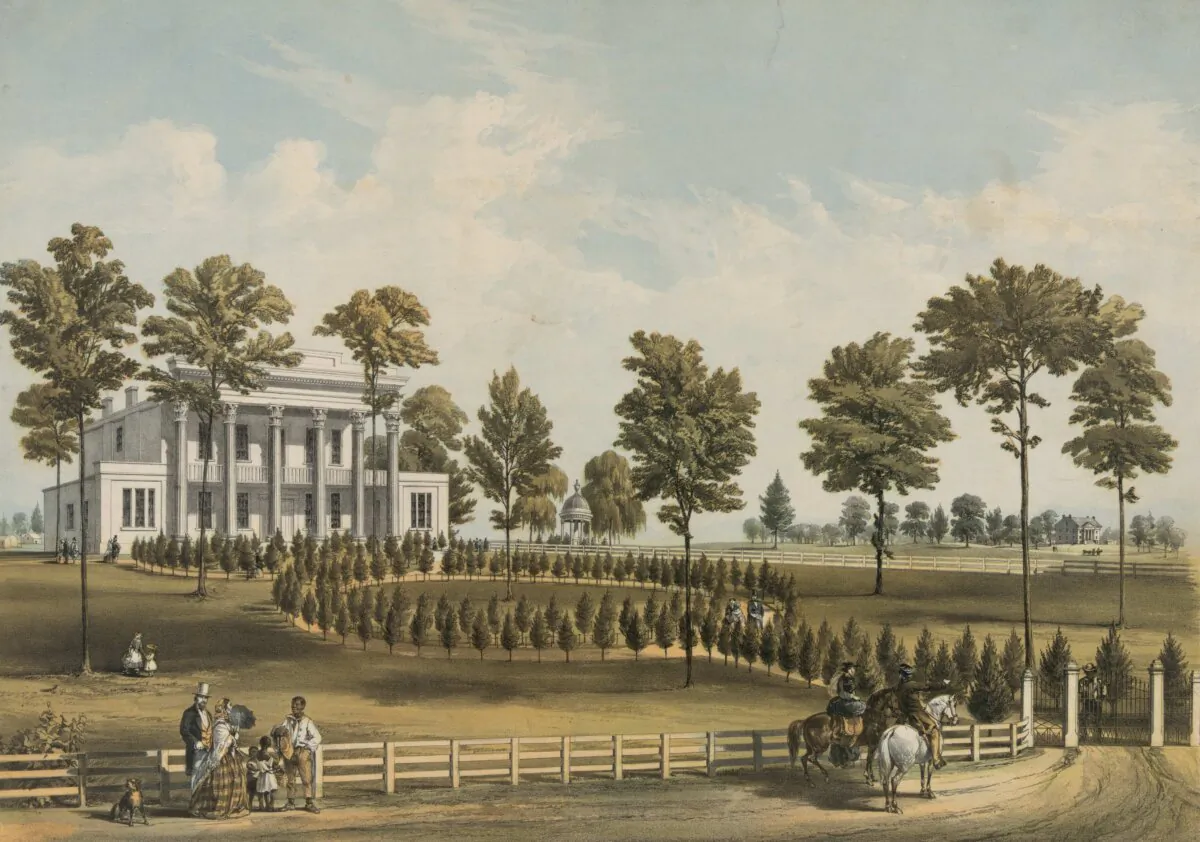 A lithograph of Andrew Jackson’s Hermitage and
Jackson’s tomb by Endicott & Co., 1856. (Courtesy of The Hermitage)