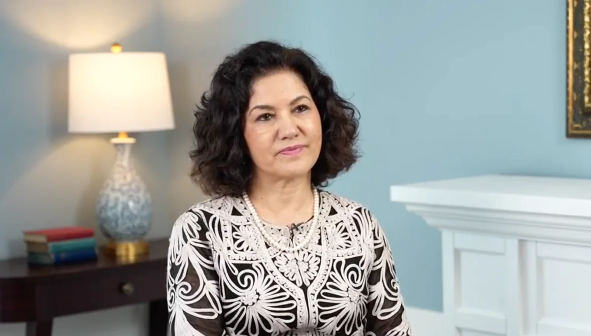 Rushan Abbas in an interview for EpochTV's "American Thought Leaders" on Sept. 12, 2023. (The Epoch Times)