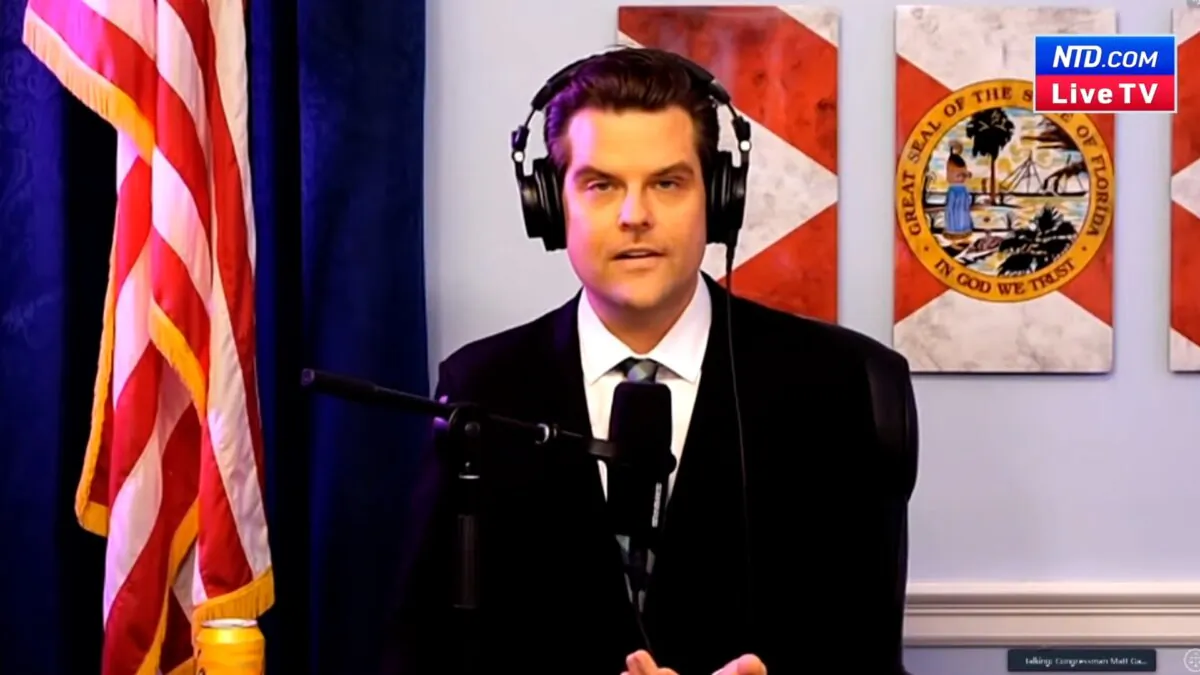 Rep. Matt Gaetz (R-Fla.) asks questions remotely at a House field hearing in Chicago, Ill., on Sept. 26, 2023. (House Judiciary Committee/Screenshot via NTD)