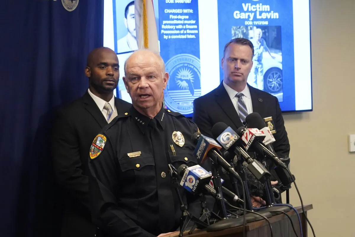 Palm Beach Gardens Chief of Police Clinton Shannon speaks at a news conference in Boynton Beach, Fla., on Sept. 13, 2023. (Marta Lavandier/AP Photo)