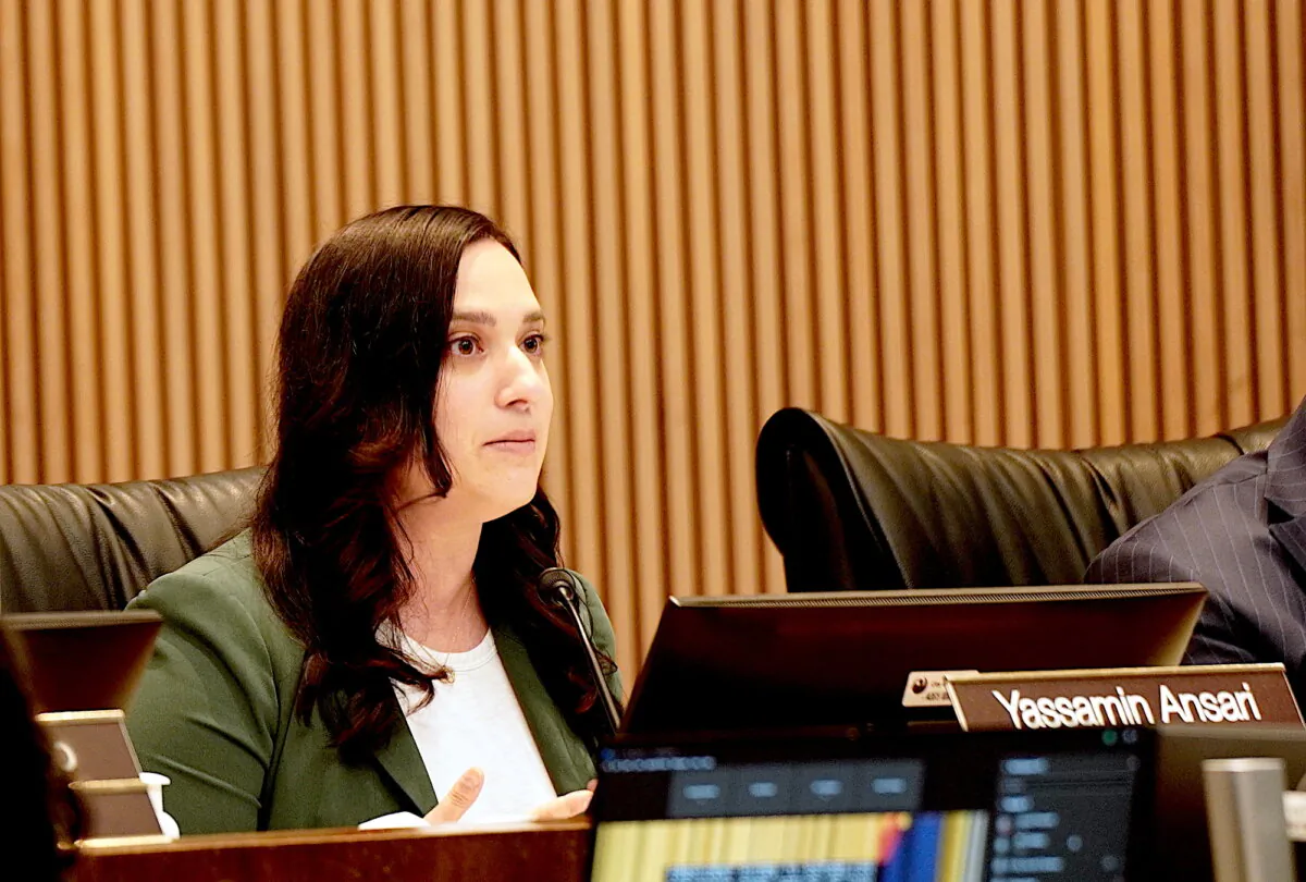 Phoenix City Council vice-chairman Yassamin Ansari addresses the council on Sept. 26, 2023. (Allan Stein/The Epoch Times)