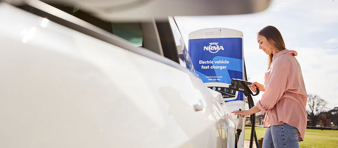 An NRMA electric vehicle (EV) fast charger. (Courtesy of NRMA)