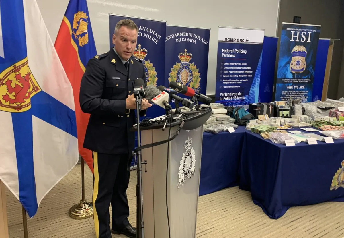 Const. Chad Morrison, an RCMP officer who led an investigation into a cross-border trafficking network, speaks during a news conference in Halifax on Sept. 26, 2023. (The Canadian Press/Michael Tutton)