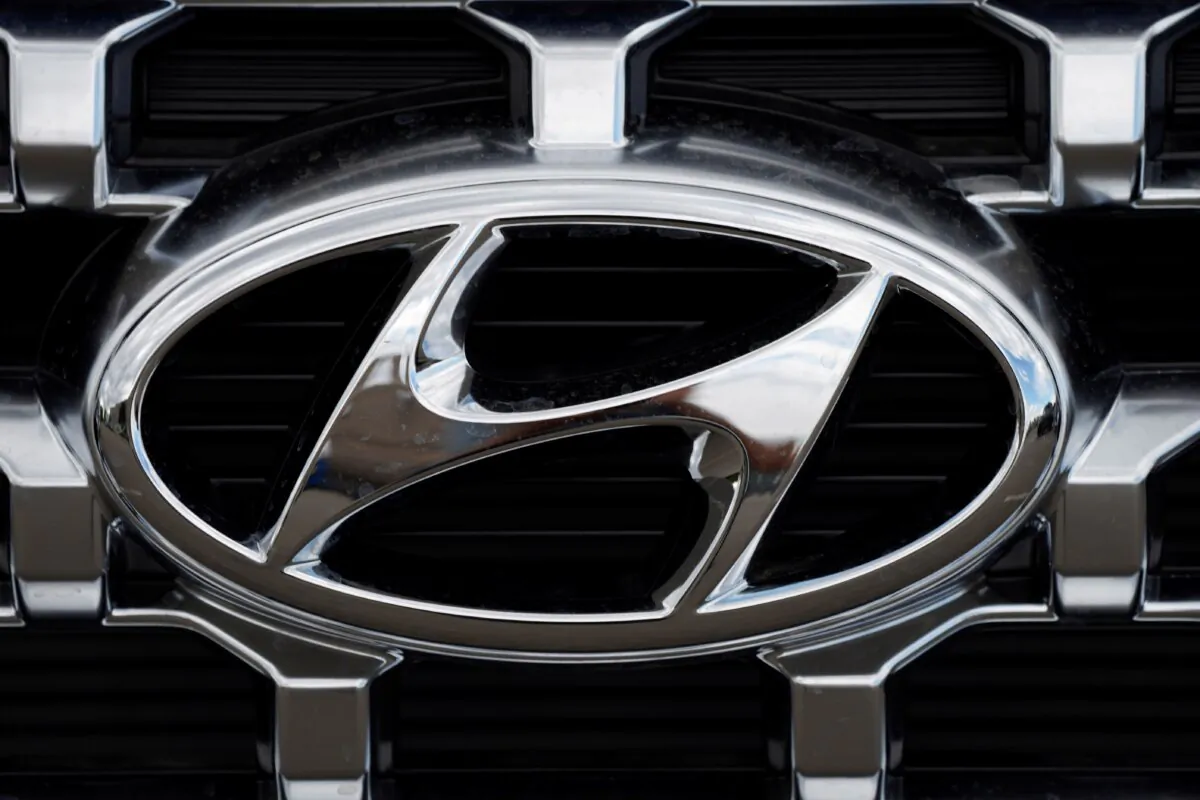 The logo of Hyundai company in Littleton, Colo., on Sept. 12, 2021. (David Zalubowski/AP Photo)
