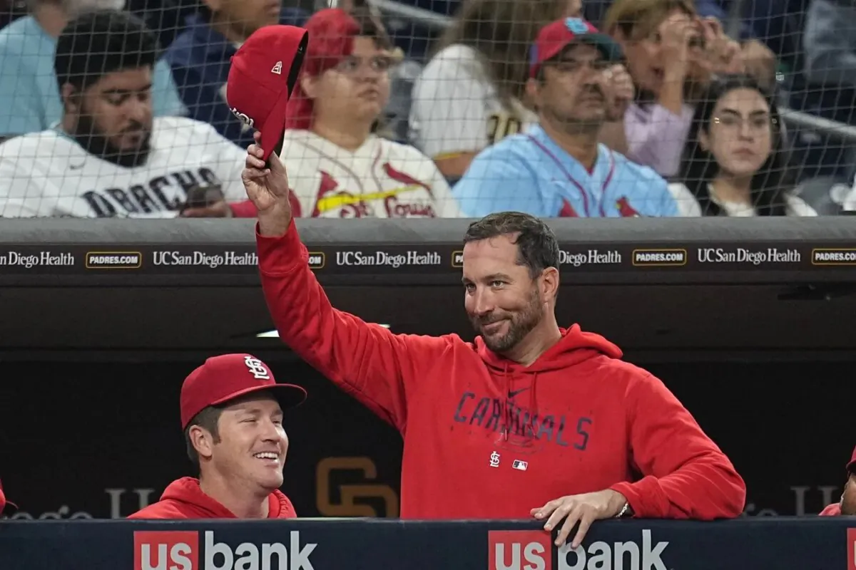 St. Louis Cardinals pitcher Adam Wainwright (50) waves to the crowd after being recognized for his upcoming retirement during the fourth inning against the San Diego Padres at Petco Park in San Diego on Sept. 23, 2023. (Ray Acevedo/USA TODAY Sports via Field Level Media)