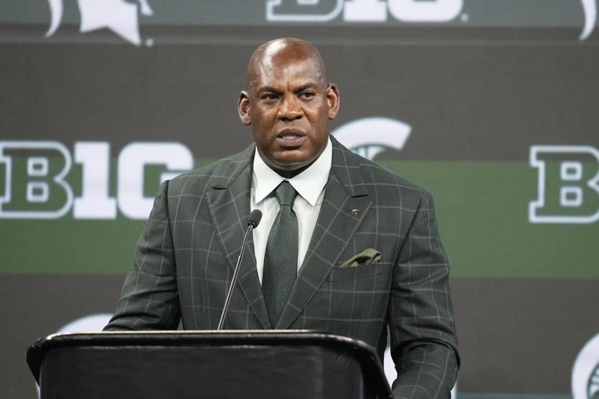 Michigan State head coach Mel Tucker speaks during an NCAA college football news conference at the Big Ten Conference media days at Lucas Oil Stadium in Indianapolis on July 26, 2023. (Darron Cummings/AP Photo)