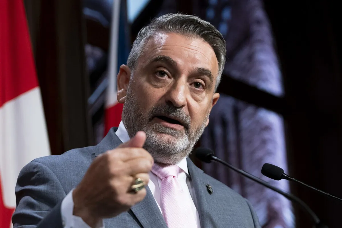 Minister of Municipal Affairs and Housing and Government House Leader Paul Calandra speaks to reporters in Toronto, on Sept. 7, 2023. (The Canadian Press/Spencer Colby)
