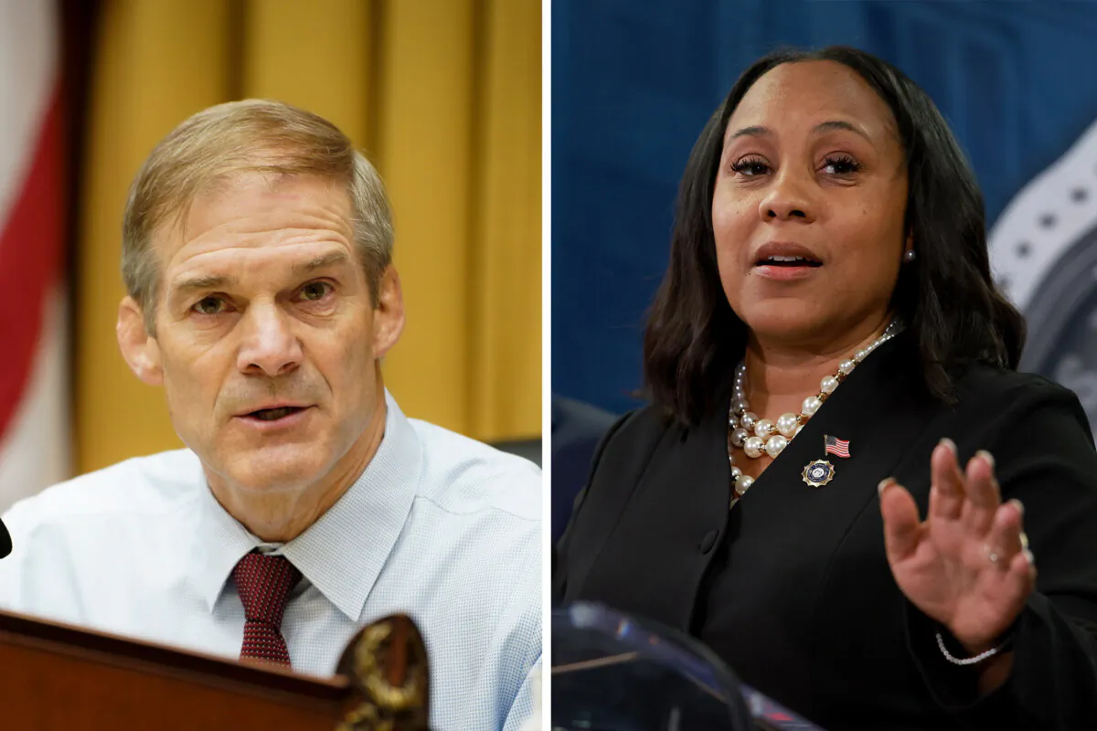 (L) Chairman of the House Judiciary Committee Rep. Jim Jordan (R-Ohio). (Madalina Vasiliu/The Epoch Times); and (R) Fulton County District Attorney Fani Willis. (Joe Raedle/Getty Images)