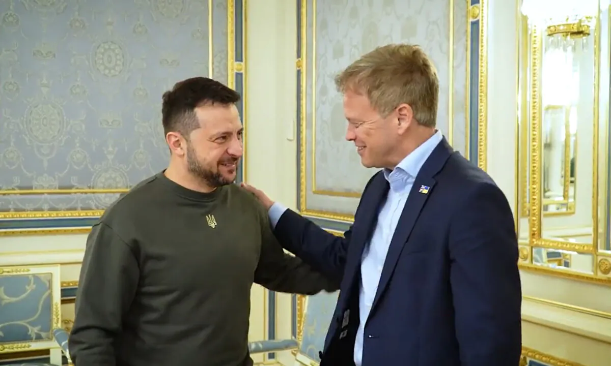 Screen grab taken from video posted on the twitter feed of Ukrainian President Volodymyr Zelensky of an audience he held with Defence Secretary Grant Shapps in Kyiv, Ukraine on Sept. 28, 2023. (Ukrainian Presidential Press Office/PA Wire)