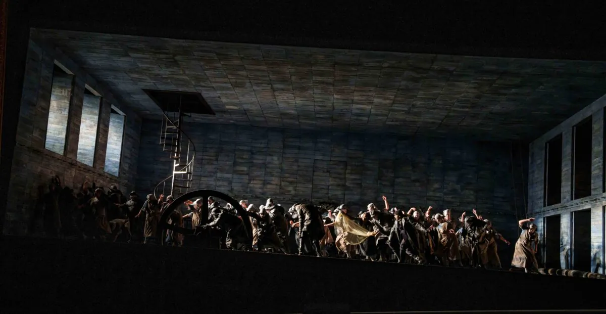 The Lyric Opera of Chicago’s scenic design creates a feeling of the ship sailing across a furious sea, in its production of “The Flying Dutchman.” (Todd Rosenberg)