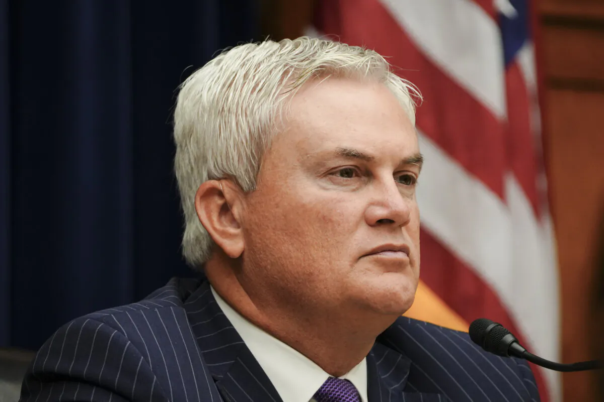 Rep. James Comer (R-Ky.), chairman of the House Oversight Committee, at a hearing for an impeachment inquiry into President Joe Biden in Washington on Sept. 28, 2023. (Madalina Vasiliu/The Epoch Times)