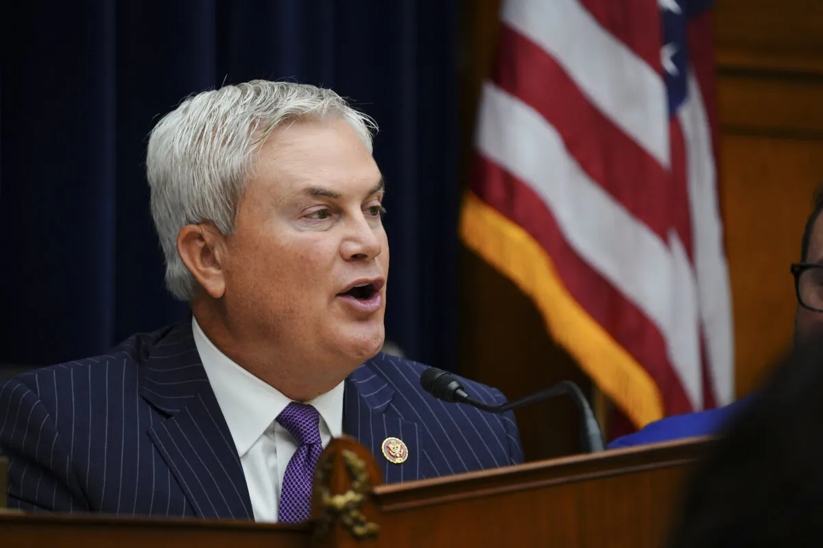 Rep. James Comer (R-Ky.), Chairman of the House Oversight Committee, speaks during a hearing for an impeachment inquiry into U.S. President Joe Biden in Washington on Sept. 28, 2023. (Madalina Vasiliu/The Epoch Times)