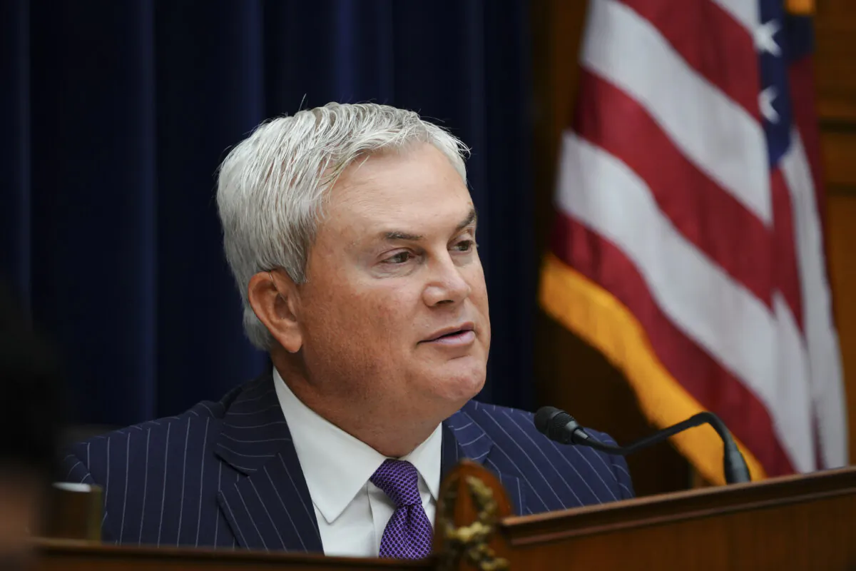 Rep. James Comer (R-Ky.), Chairman of the House Oversight Committee, speaks during a hearing for an impeachment inquiry into President Joe Biden in Washington on Sept. 28, 2023. (Madalina Vasiliu/The Epoch Times)