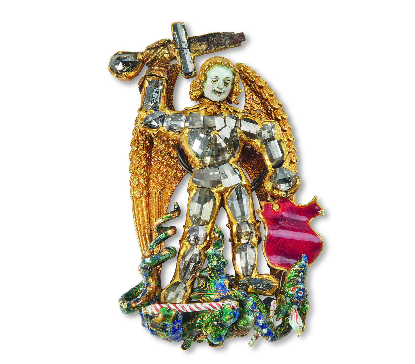 “A French Renaissance Diamond-Set and Enameled Gold Badge of Saint Michael and the Dragon” 16th century, from a Tours, France artist. (Christie’s Images Limited 2023)
