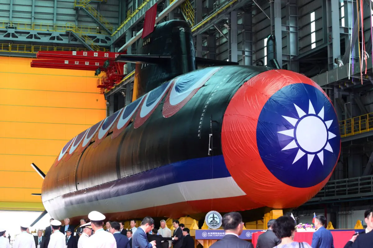 Taiwan's first locally built submarine "Narwhal" is seen during an unveiling ceremony at the CSBC Corp. shipbuilding company in Kaohsiung on Sept. 28, 2023. (Sam Yeh/AFP via Getty Images)