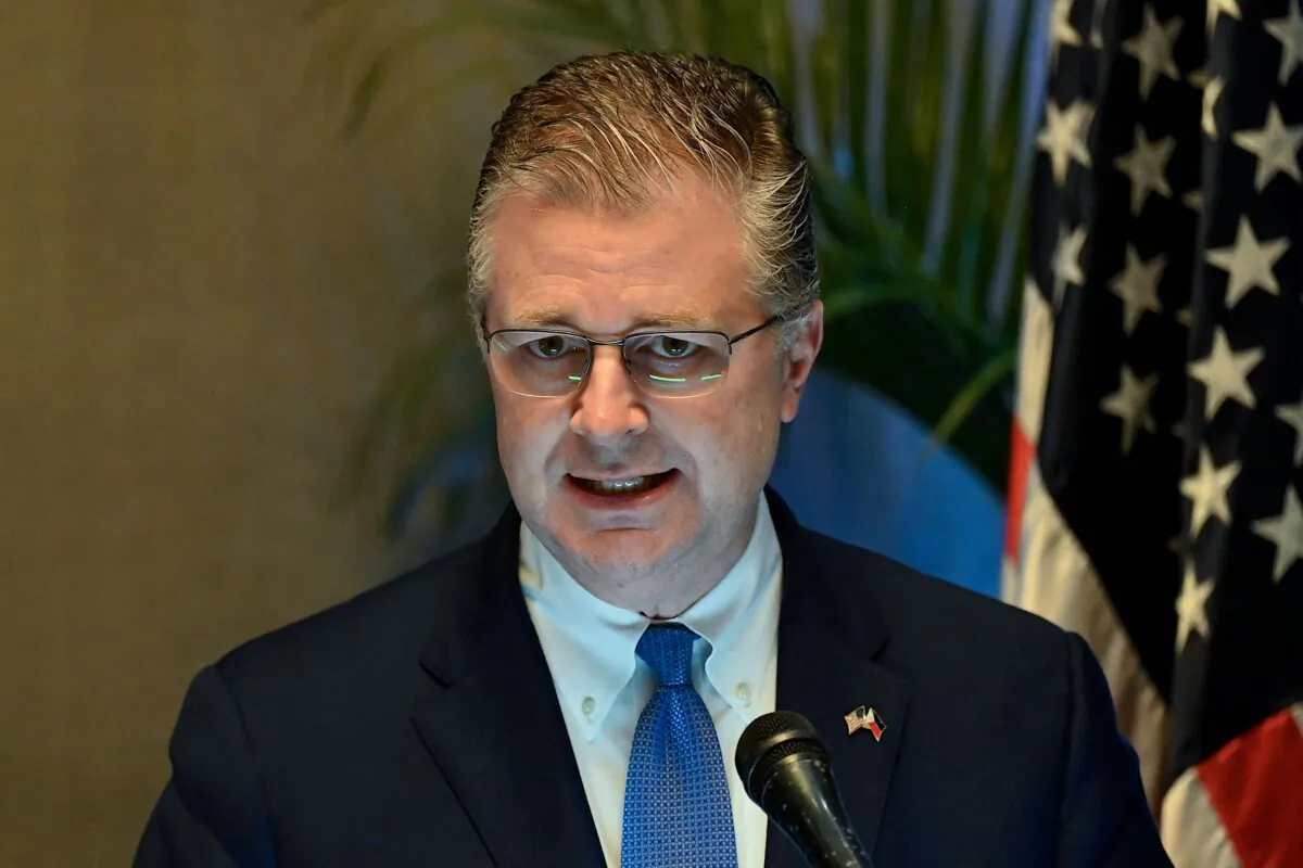U.S. Assistant Secretary of State for East Asian and Pacific Affairs Daniel J. Kritenbrink attends a press conference during the 10th U.S.-Philippines Bilateral Strategic Dialogue in Manila on Jan. 20, 2023. (Jam Sta Rosa/AFP via Getty Images)