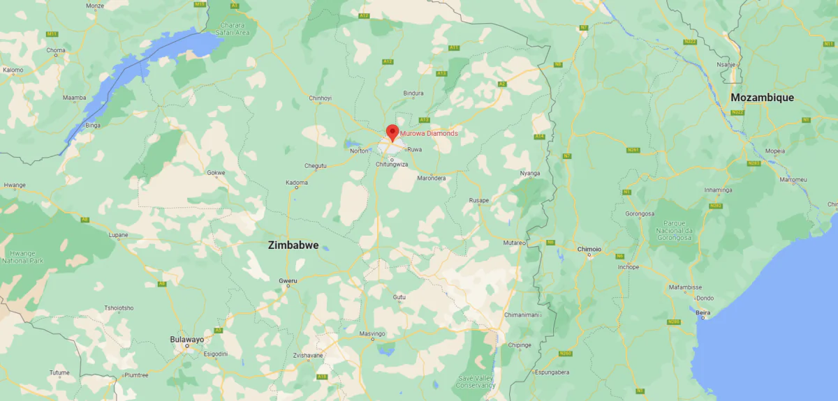 A map shows the location of the Murowa Diamonds mine, in southwestern Zimbabwe, on Sept. 29, 2023. (Google Maps)
