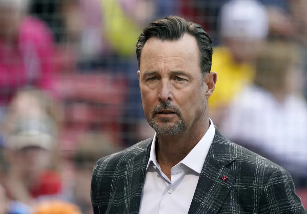 Former Boston Red Sox player Tim Wakefield looks on before the start of a baseball game between the Red Sox and Oakland Athletics at Fenway Park in Boston on June 15, 2022. (Mary Schwalm/AP Photo)