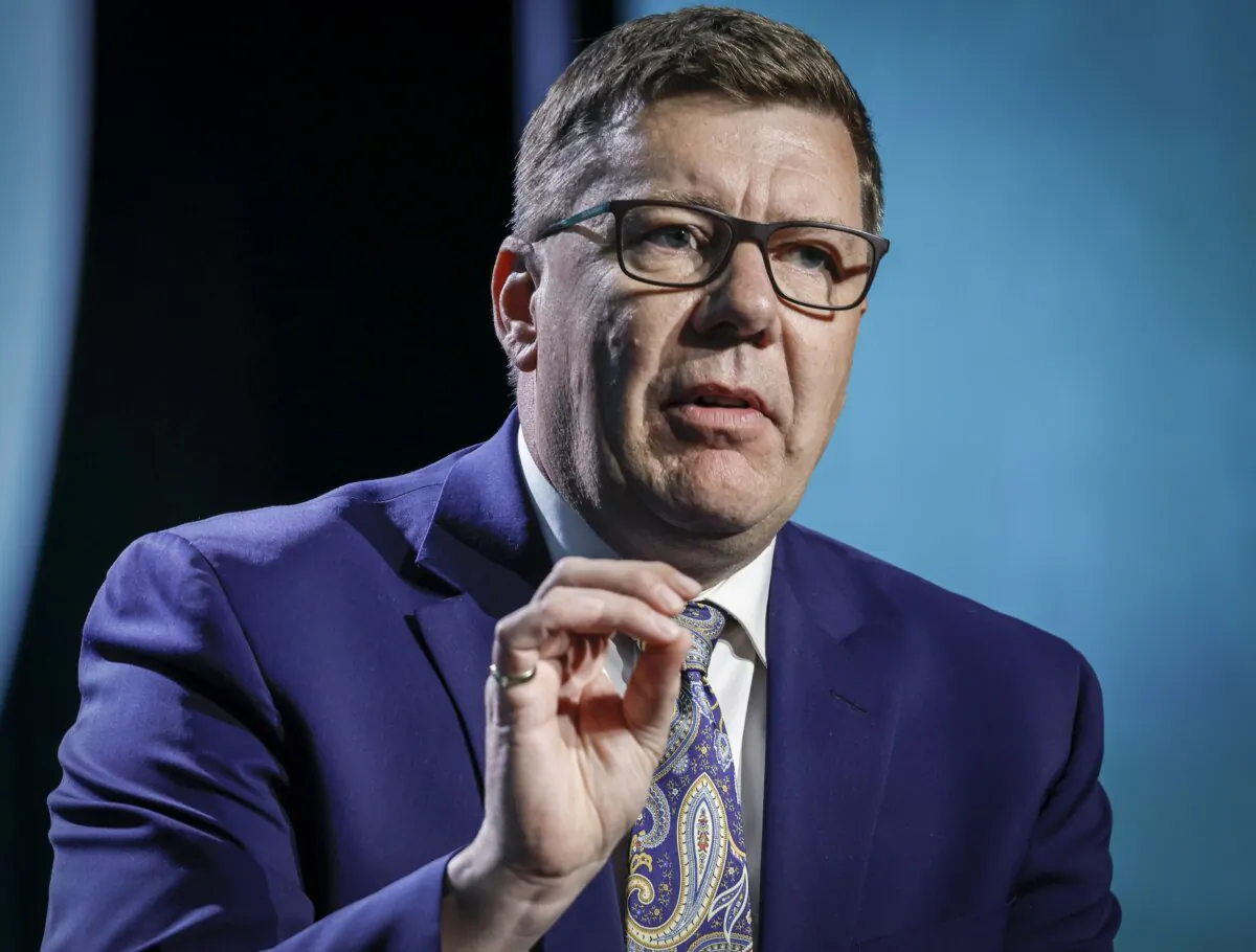 Saskatchewan Premier Scott Moe speaks to delegates at the Global Energy Show in Calgary on June 13, 2023. (The Canadian Press/Jeff McIntosh)