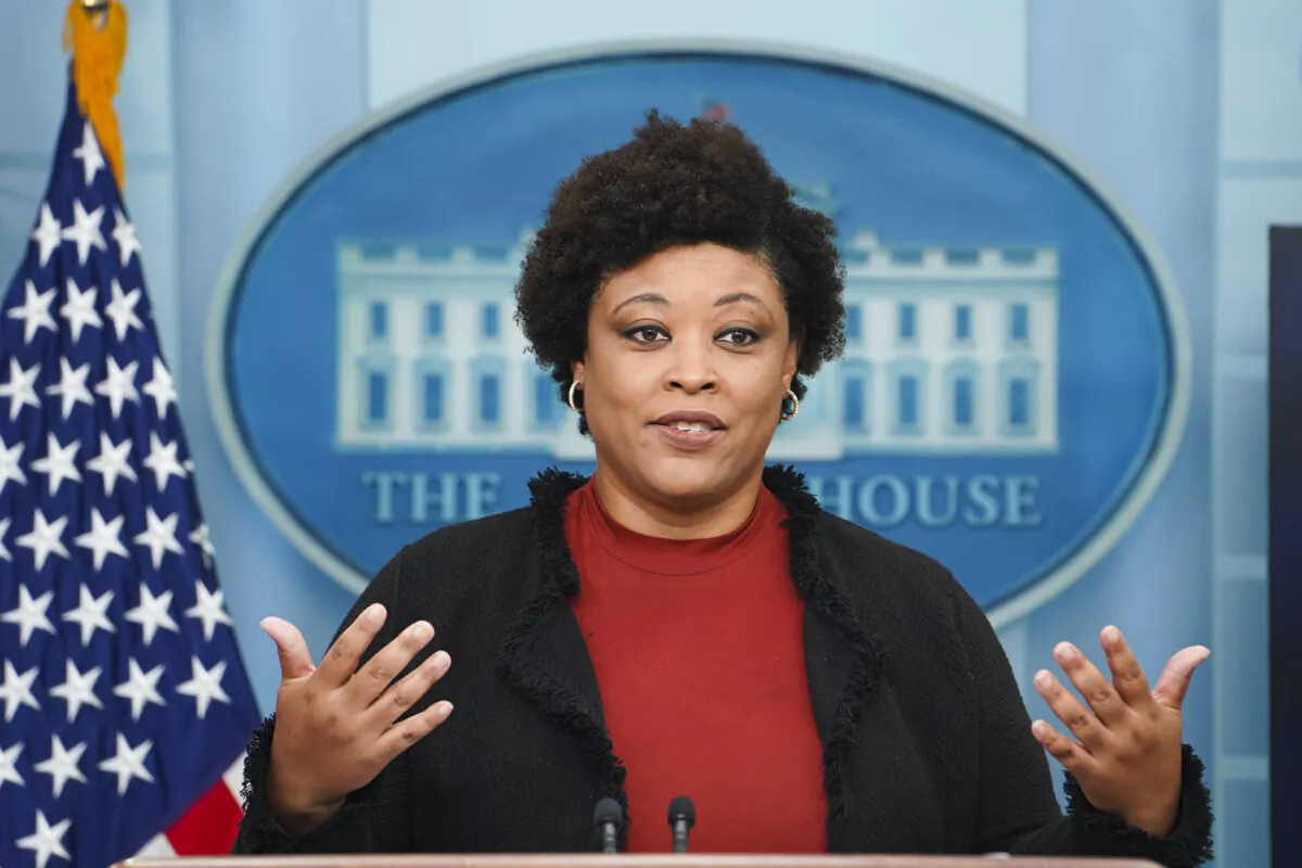 Director of the Office of Management and Budget Shalanda Young speaks during the press briefing at the White House in Washington on Sept. 29, 2023. (Madalina Vasiliu/The Epoch Times)