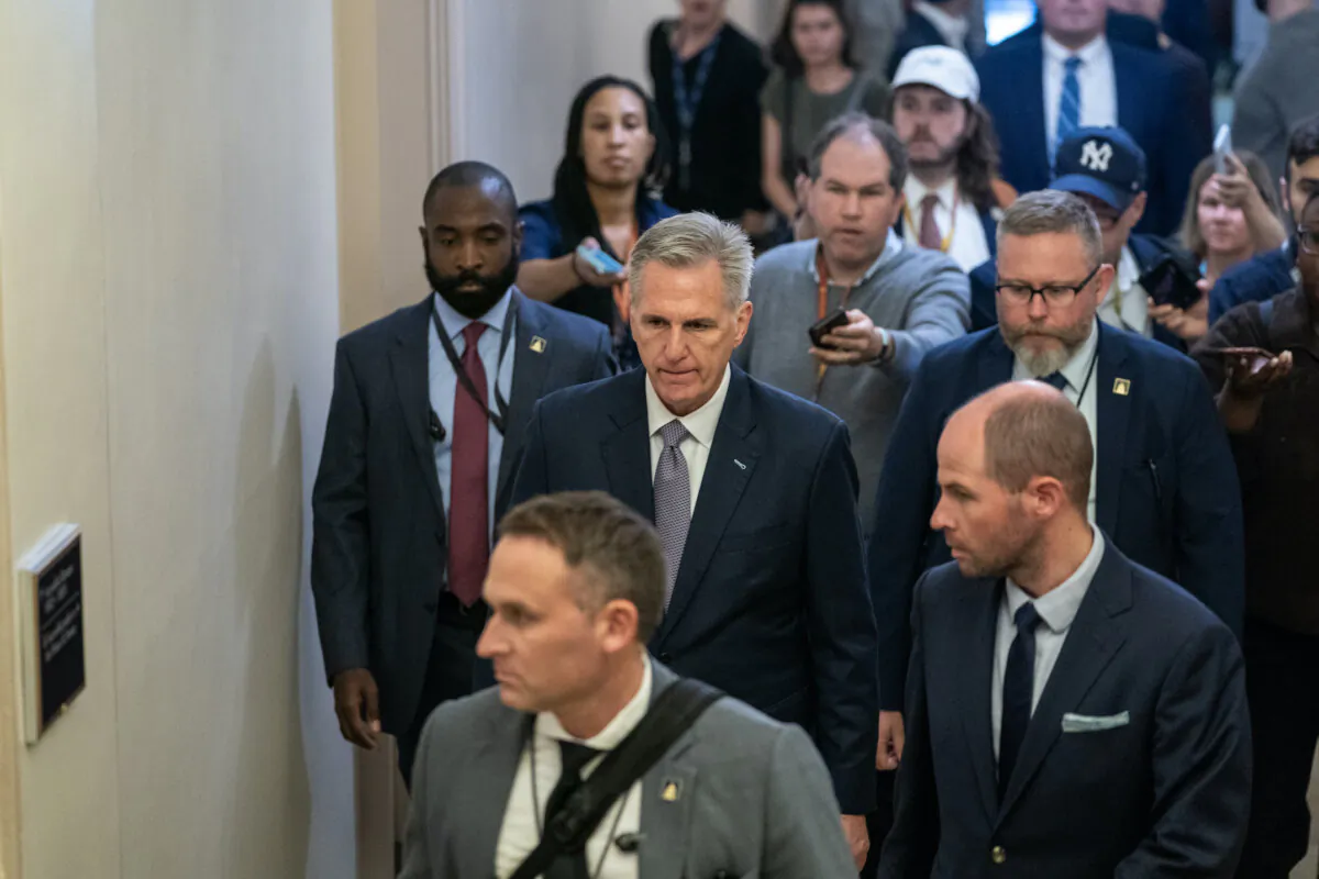 House Speaker Kevin McCarthy (R-Calif.) leaves a meeting of the Republican House caucus in Washington, DC, on Sept. 30, 2023. (Nathan Howard/Getty Images)
