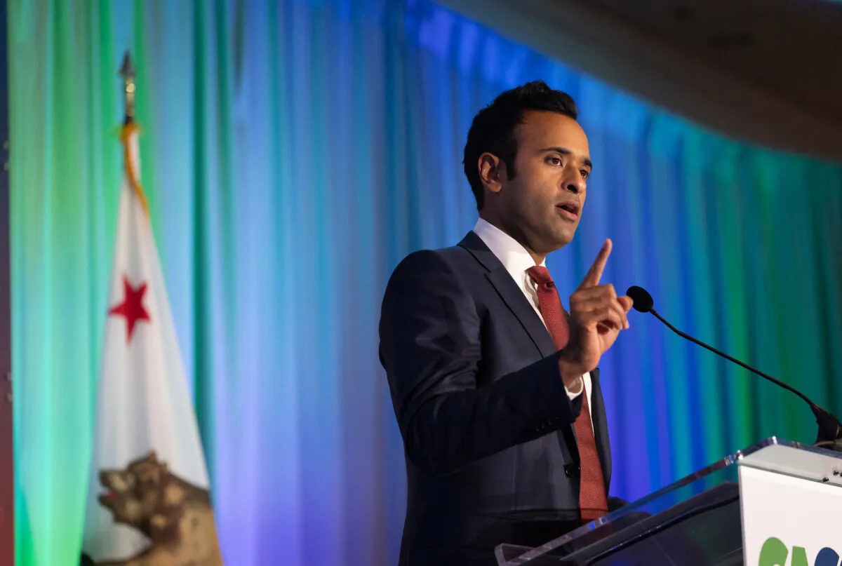Presidential candidate Vivek Ramaswamy speaks at the 2023 CA GOP conference in Anaheim, Calif., on Sept. 30, 2023. (John Fredricks/The Epoch Times)