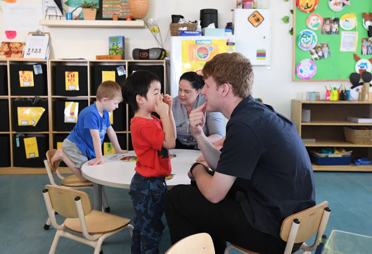 General view of activities in the Goodstart Early Learning Centre at Albany Creek in Brisbane, Australia, on Oct. 3, 2018. (AAP Image/Dave Hunt) 