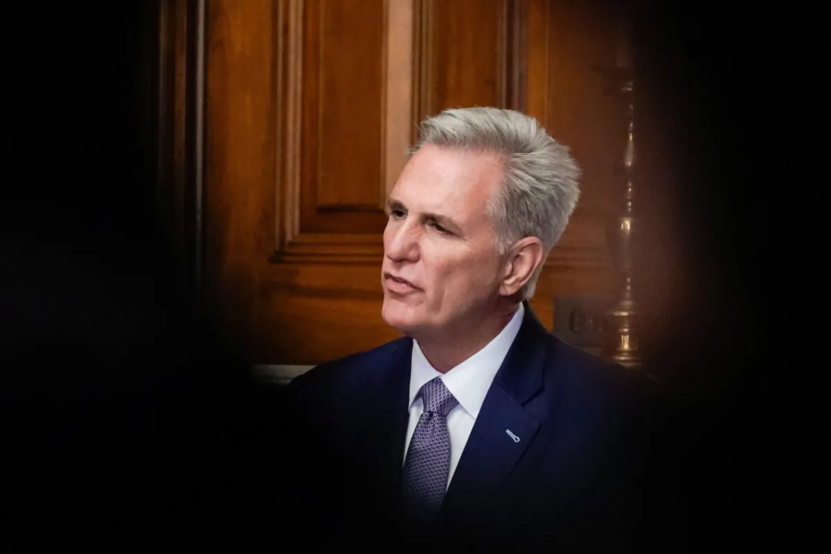Then-House Speaker Kevin McCarthy (R-Calif.) speaks to reporters in the U.S. Capitol in Washington, on Sept. 30, 2023. (Ken Cedeno/Reuters)