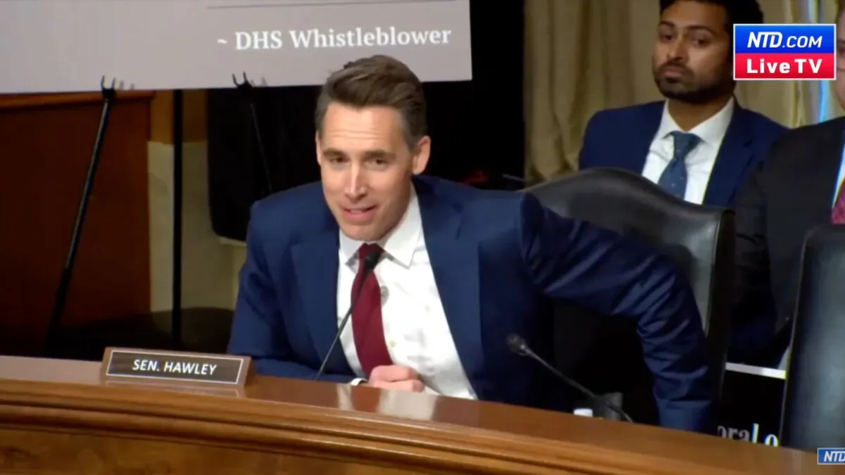 Sen. Josh Hawley (R-Mo.) speaks at a Senate hearing on Oct 31, 2023. (Senate Homeland Security Committee/Screenshot via NTD)