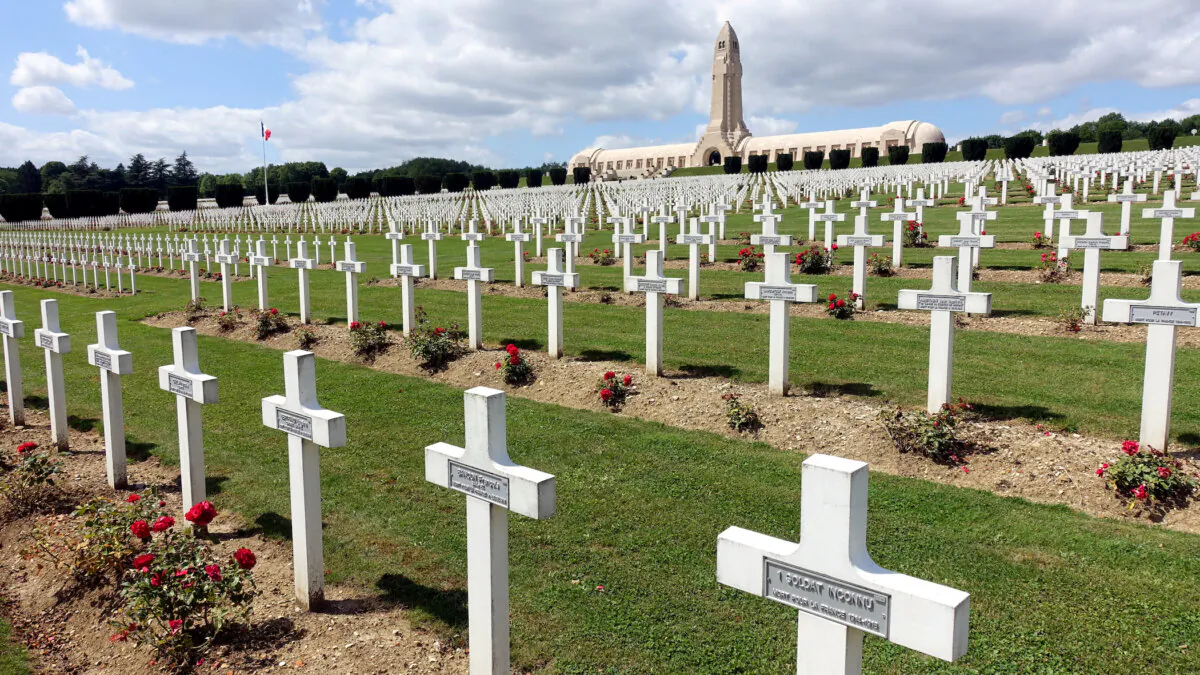 Red roses decorate gravestones in a military cemetery near Verdun, one of World War I's deadliest battlefields. (Rick Steves/TNS)