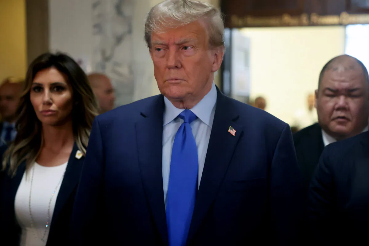 Former President Donald Trump speaks to the media as he arrives at New York State Supreme Court in New York City on Oct. 2, 2023. (Spencer Platt/Getty Images)