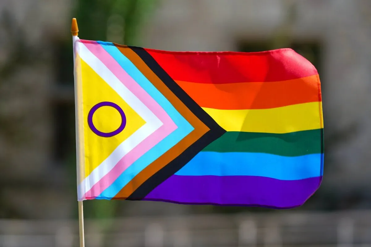 A pride flag is photographed during a Pride flag raising ceremony in Saskatoon on June 1, 2023. (The Canadian Press/Heywood Yu)