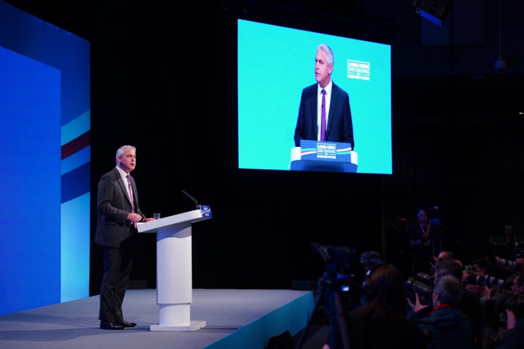 Health and Social Care Secretary Steve Barclay speaking during the Conservative Party annual conference at Manchester Central convention complex on Oct. 3, 2023. (PA Media)