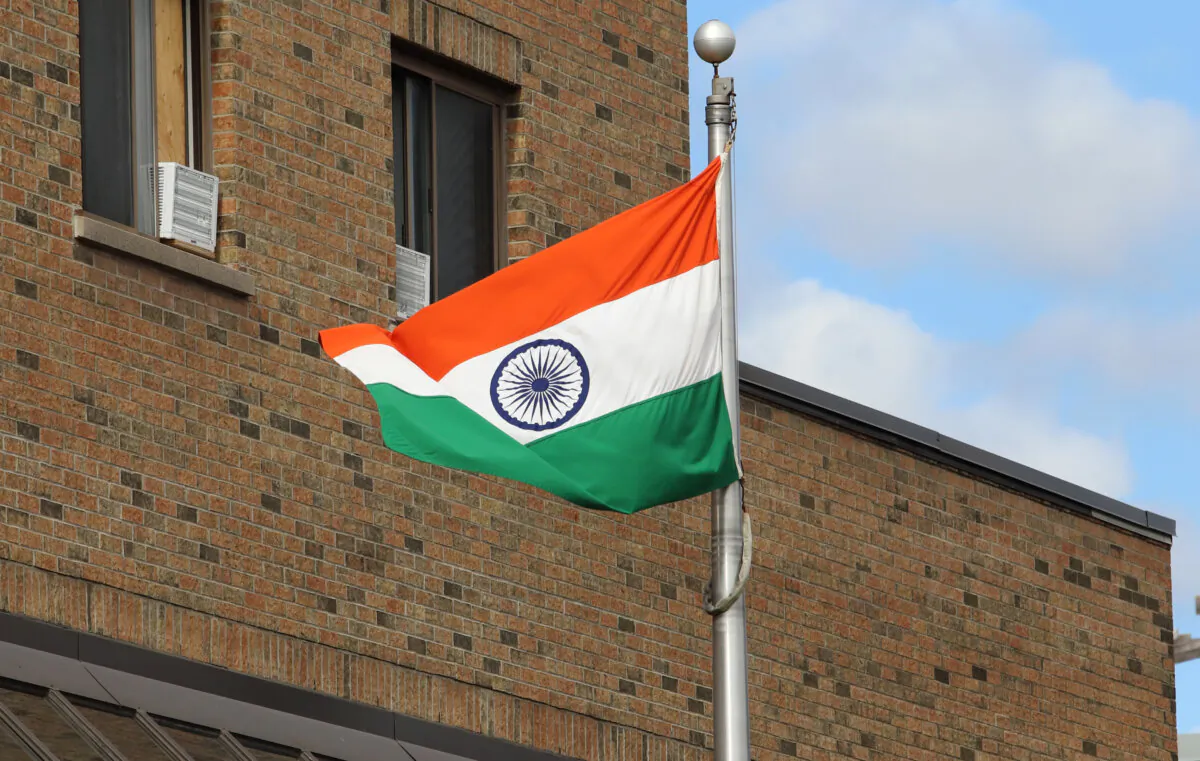 The Indian flag is seen flying at the High Commission of India in Ottawa, Canada, on Sept. 20, 2023. (The Canadian Press/Patrick Doyle)