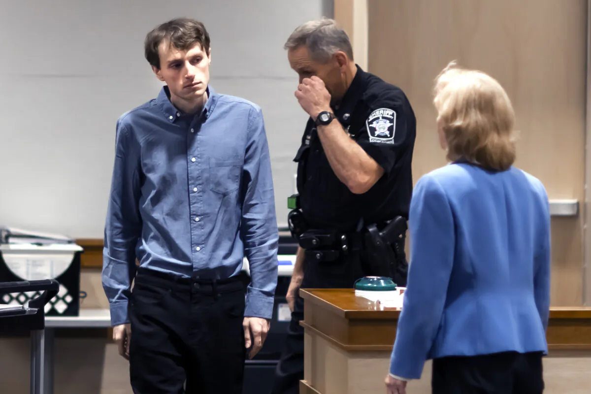 Logan Clegg enters the courtroom at Merrimack County Superior Court in Concord, N.H., on Oct. 3, 2023. (Geoff Forester/The Concord Monitor via AP, Pool)