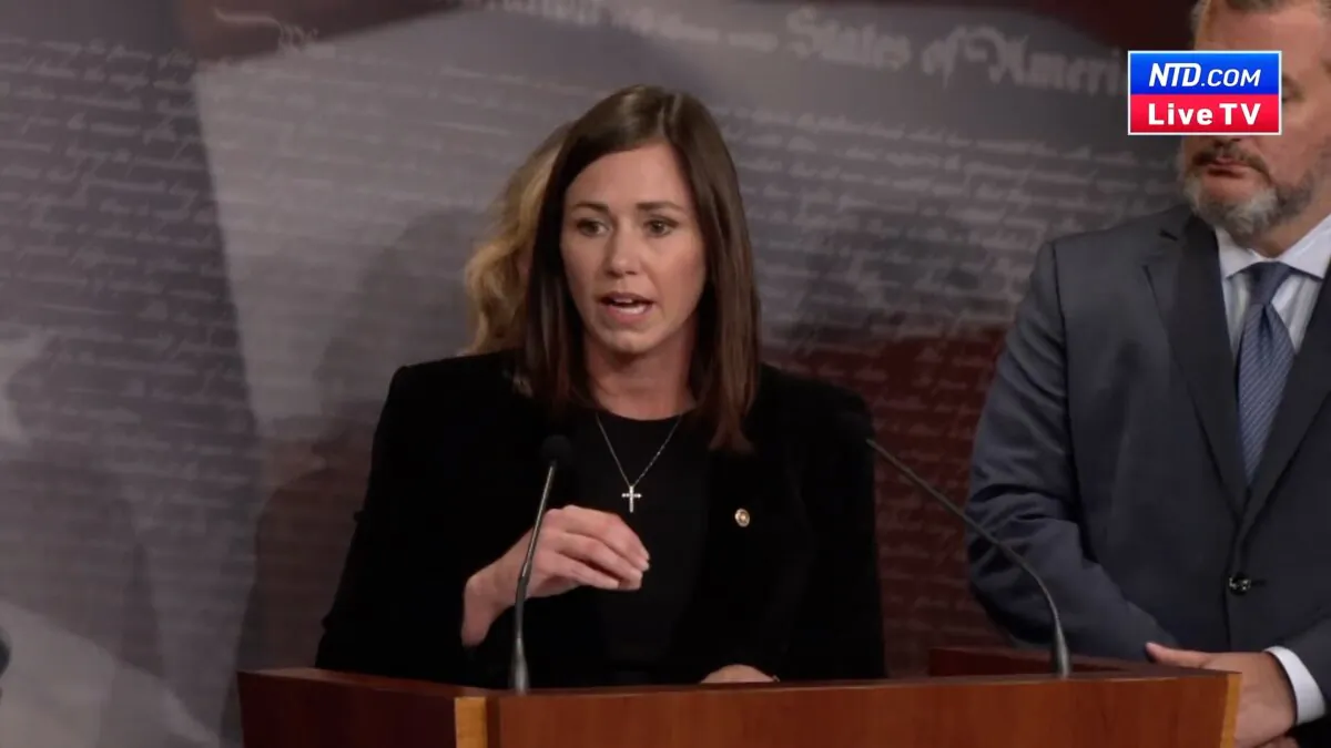 Sen. Katie Britt (R-Ala.) speaks at a press conference on Sept. 27, 2023. (NTD)