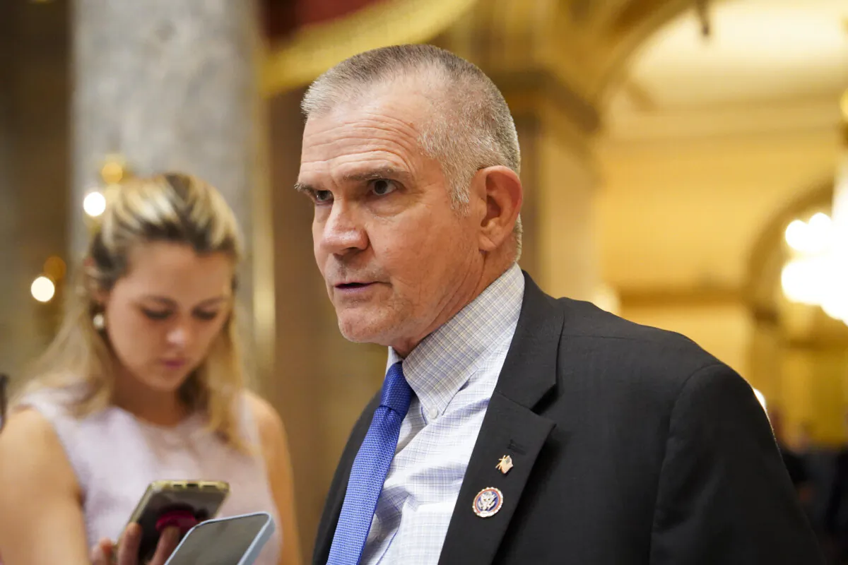 Rep. Matthew Rosendale (R-Mont.) speaks to reporters on Capitol Hill in Washington on Oct. 3, 2023. (Madalina Vasiliu/The Epoch Times)