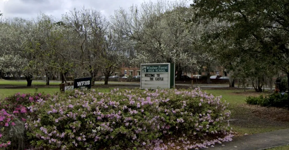 Signage at the Windsor Forest High School in Savannah, Ga., in March 2022. (Google Maps/Screenshot via The Epoch Times)