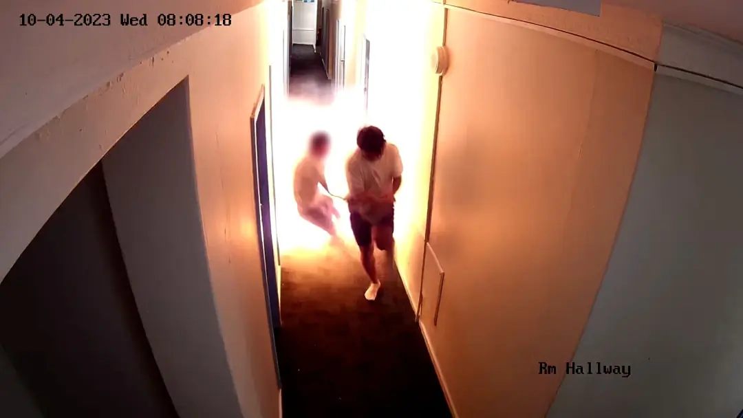 An image showing fire after a lithium battery was said to explode at a Sydney hostel. (Courtesy of Fire and Rescue NSW)