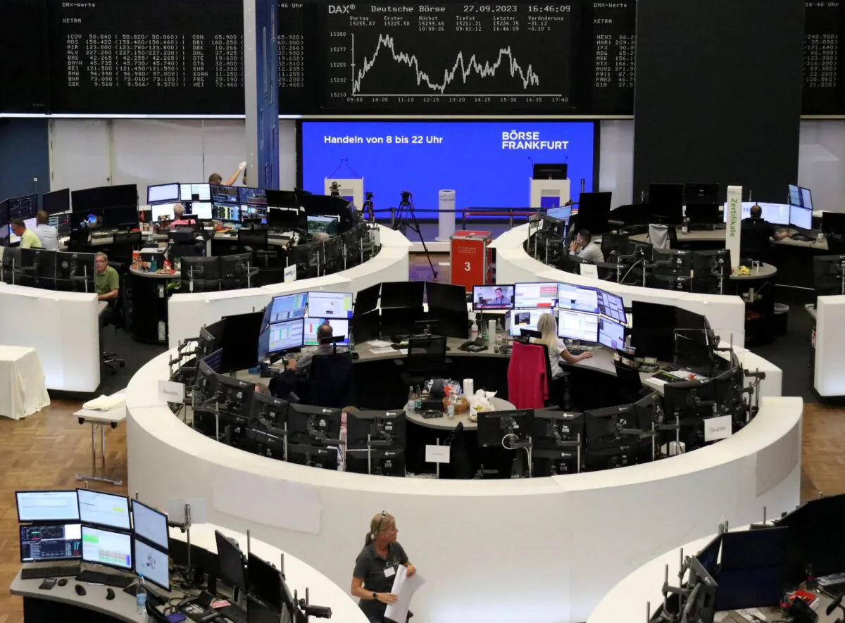The German share price index DAX graph is pictured at the stock exchange in Frankfurt, Germany, on Sept. 27, 2023. (Staff/Reuters)