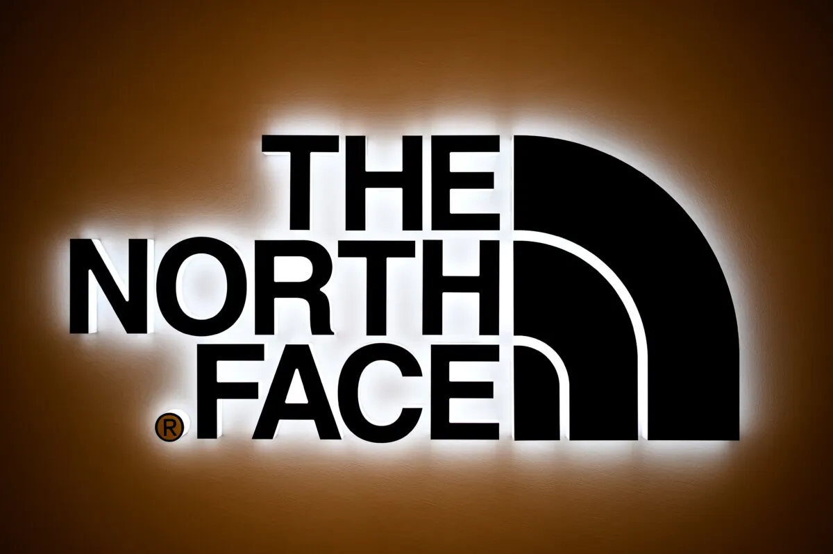 The logo of U.S. outdoor clothing and equipment company The North Face is seen in Tokyo on Feb. 8, 2021. (Charly Triballeau/AFP via Getty Images)