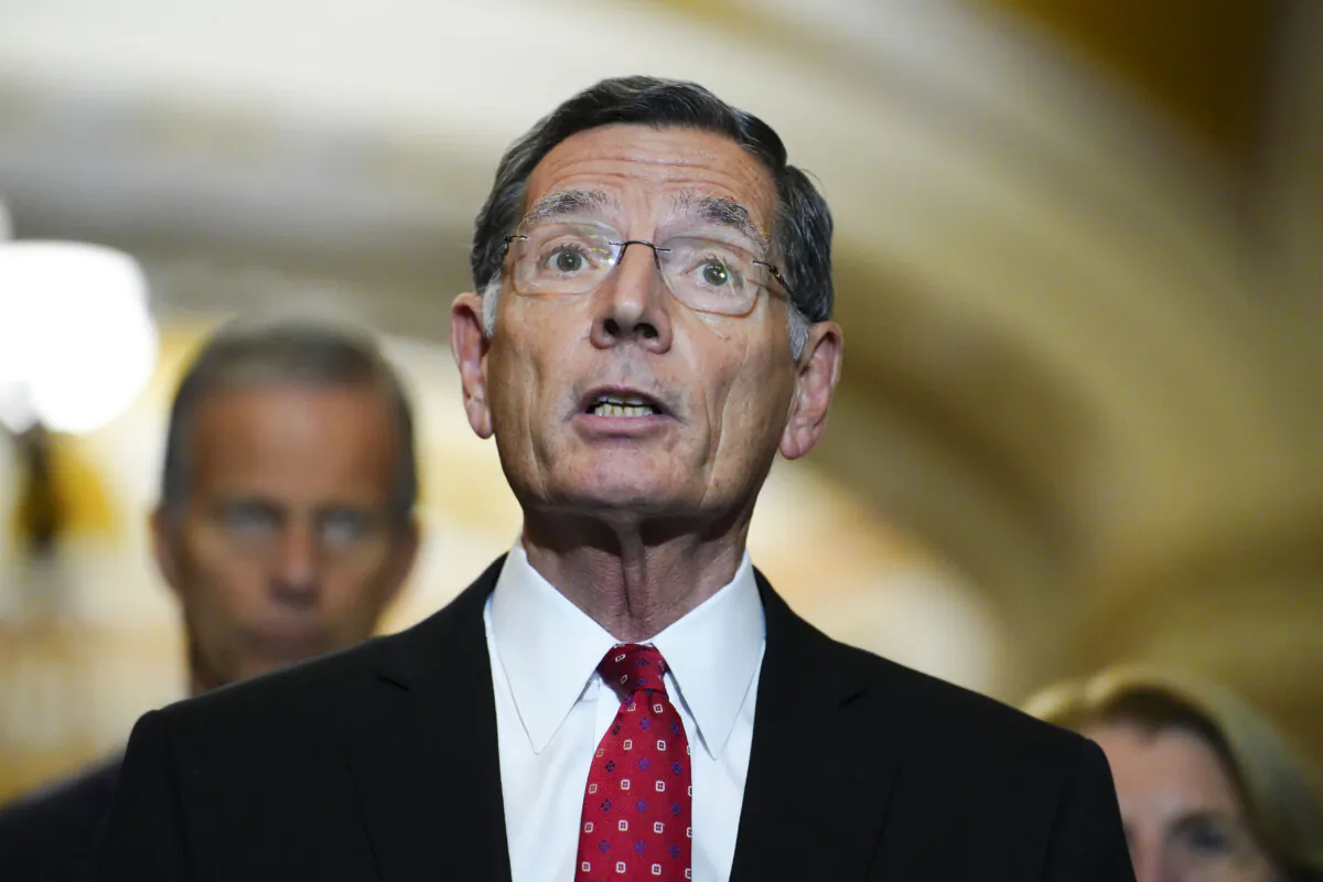 Sen. John Barrasso (R- Wyo.) speaks to reporters in Washington on Oct. 4, 2023. (Madalina Vasiliu/The Epoch Times)