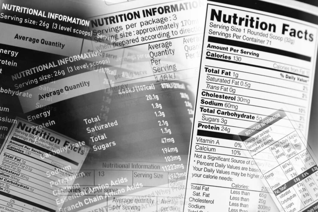 Nutrition information facts on assorted food labels