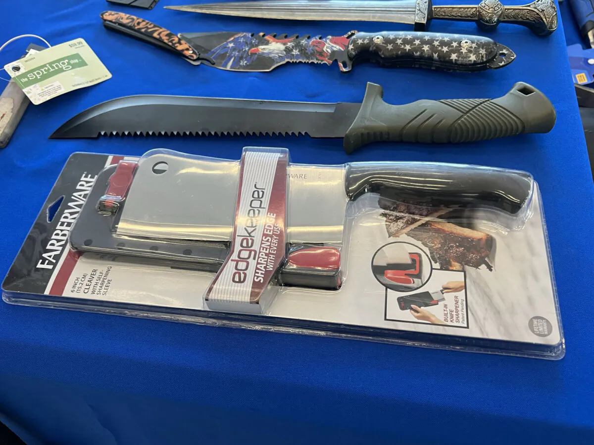 The Transportation Security Administration displayed some of the prohibited items caught at Hartsfield-Jackson International Airport security checkpoints on Friday, Sept. 29, 2023. (Kelly Yamanouchi/The Atlanta Journal-Constitution/TNS)