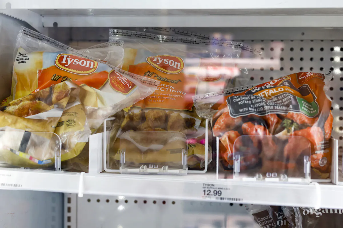 Tyson Foods frozen chicken products sit in the refrigerated section of a Target store in Washington on Aug. 8, 2023. (Anna Moneymaker/Getty Images)
