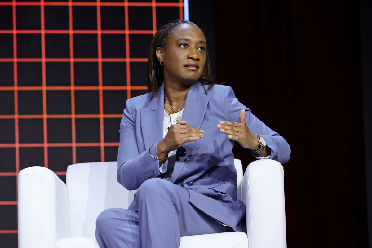 Then EMILY's List President Laphonza Butler speaks onstage during The 2022 MAKERS Conference at Waldorf Astoria Monarch Beach in Dana Point, Calif., on Oct. 25, 2022. (Emma McIntyre/Getty Images for The MAKERS Conference)